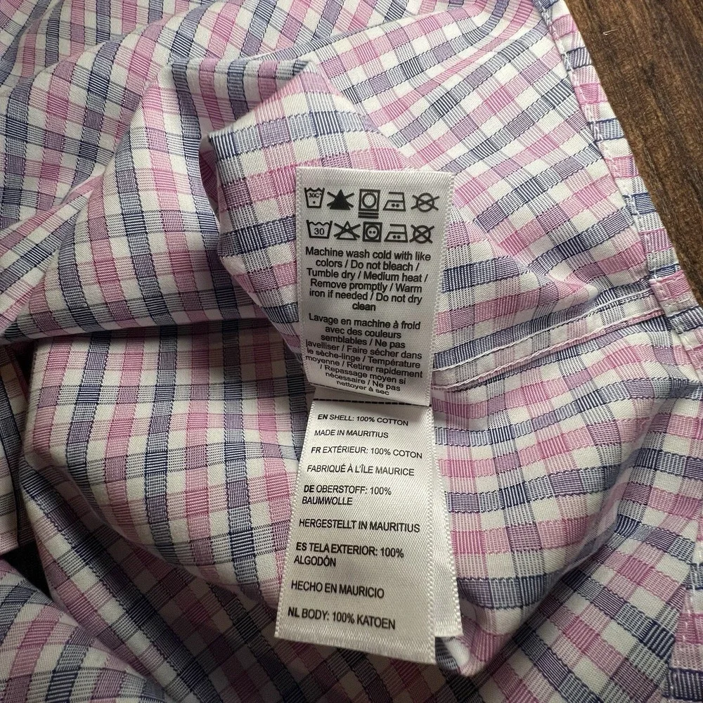 Untuckit Reg Fit Wrinkle Free Mens Large‎ Blue Pink Check Button Up Long Sleeve